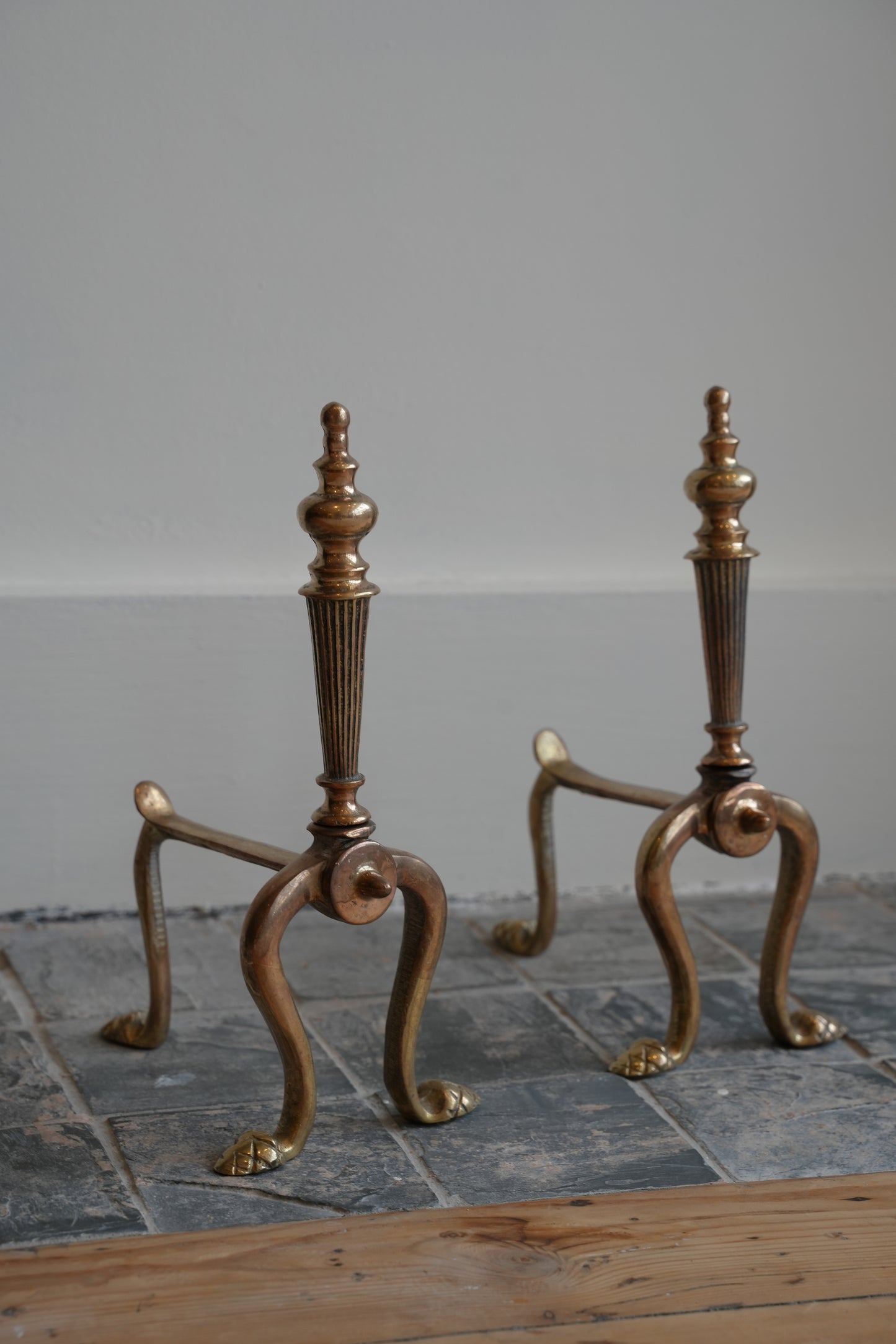 Victorian brass firedogs