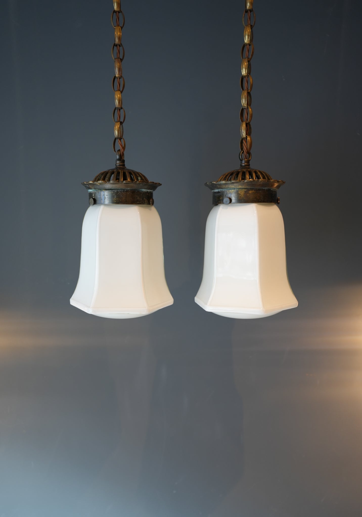 19th C Opaline Pendant Lights.
