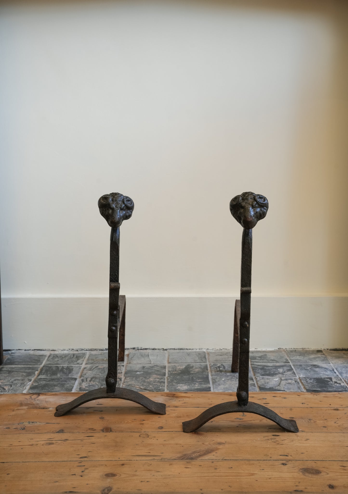 Georgian Rams Head Andirons / Firedogs.