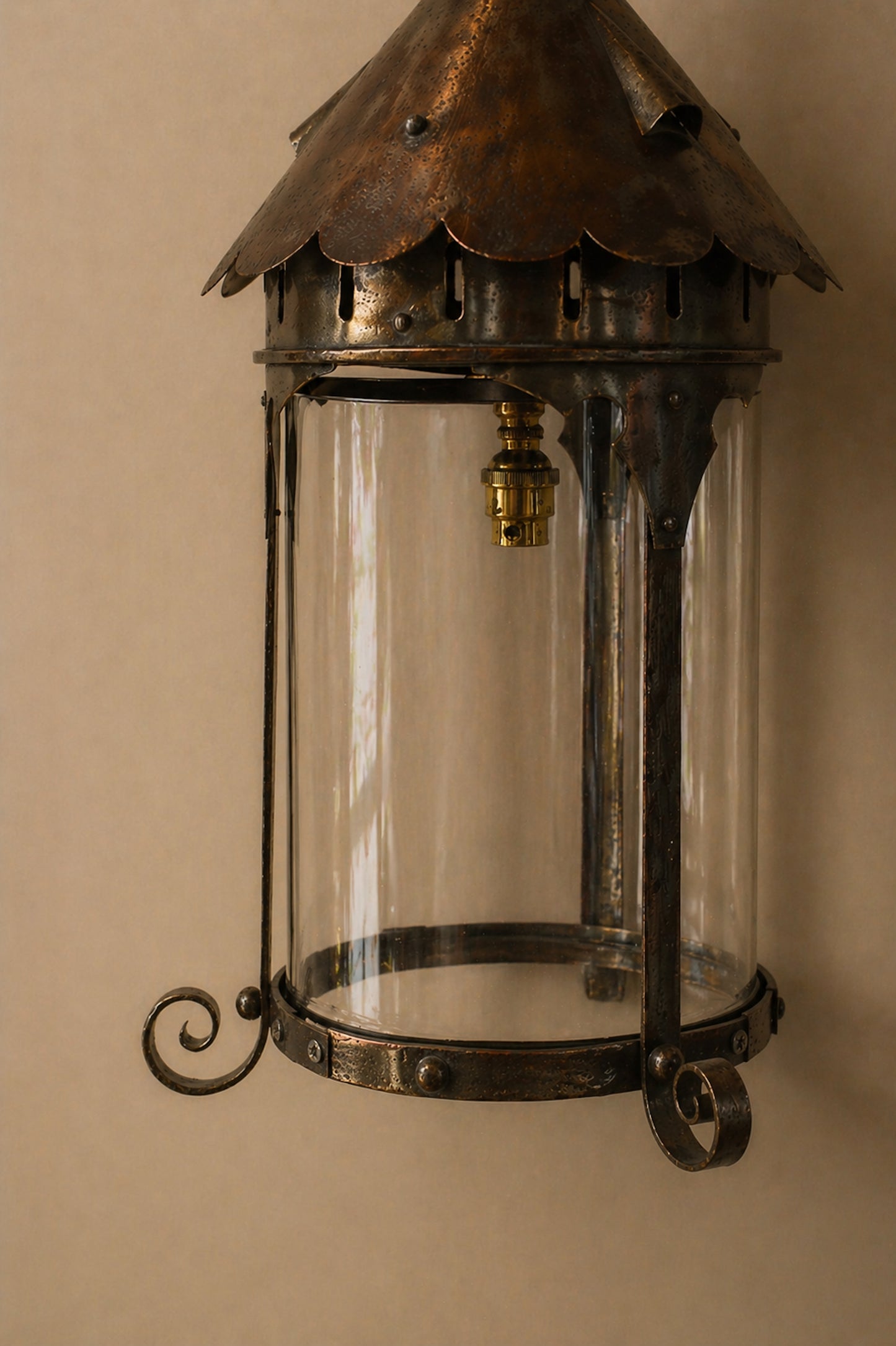 Arts & Crafts electrified gas lantern.