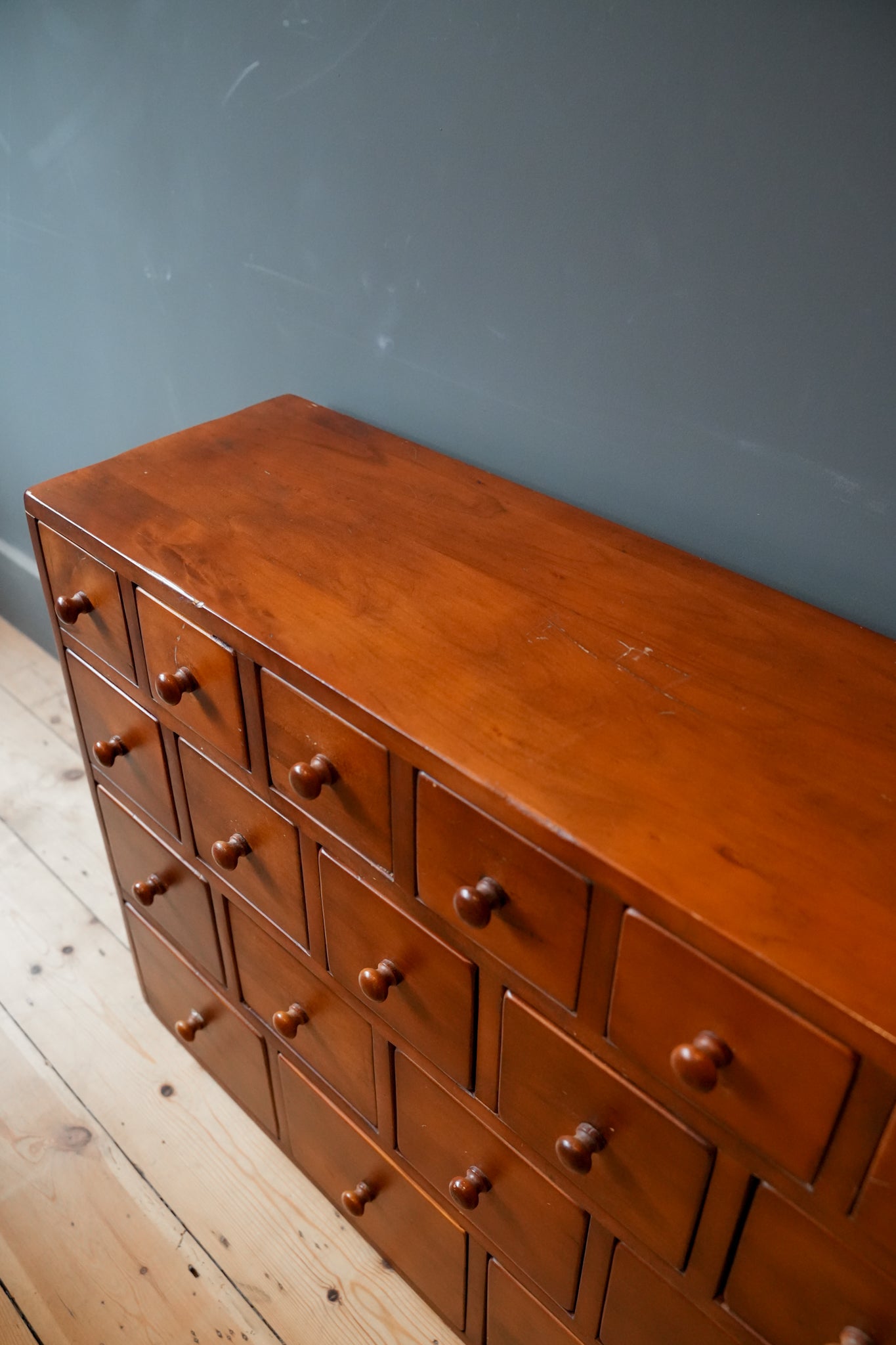 Bank of apothecary style drawers