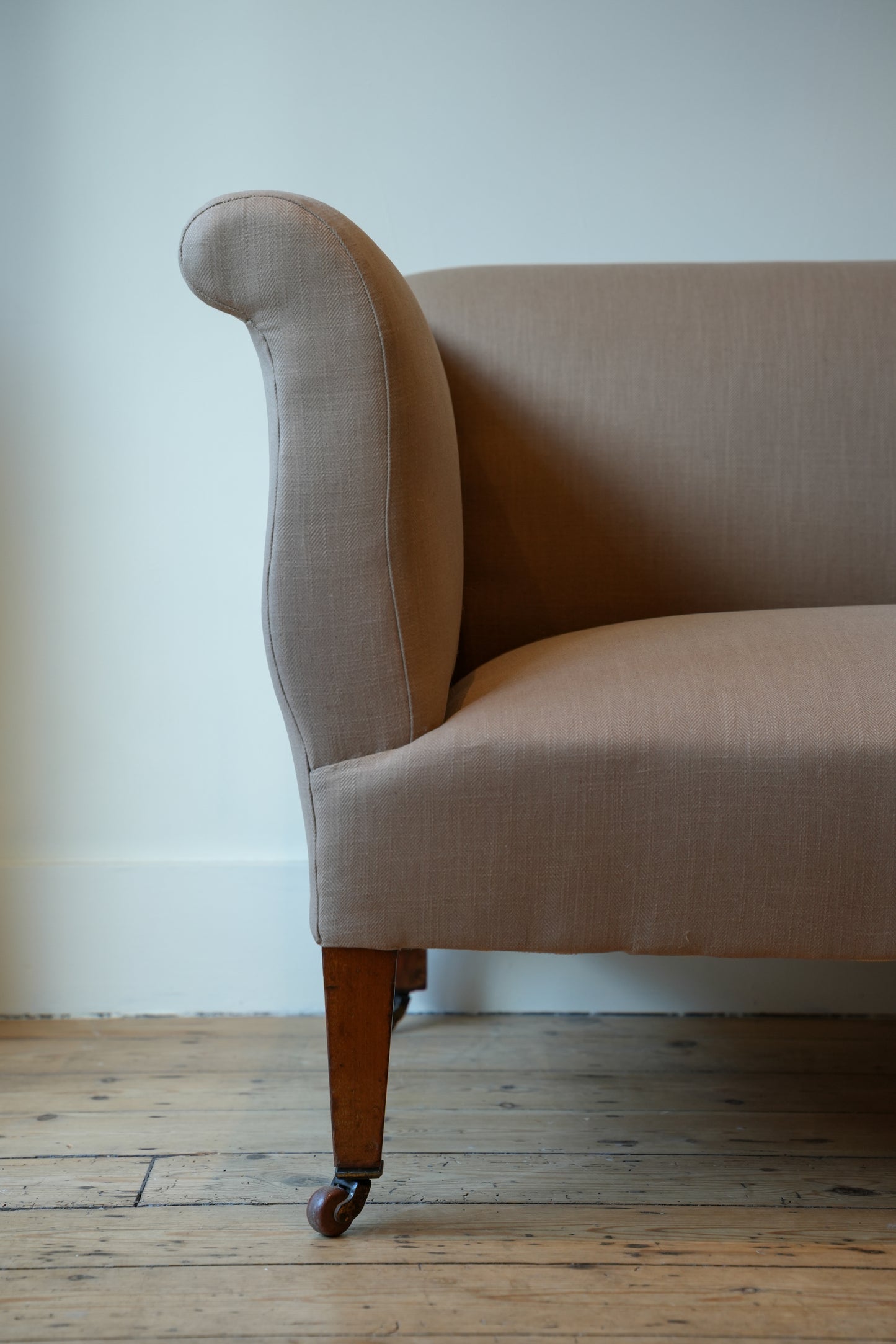 Petite English Linen Sofa.