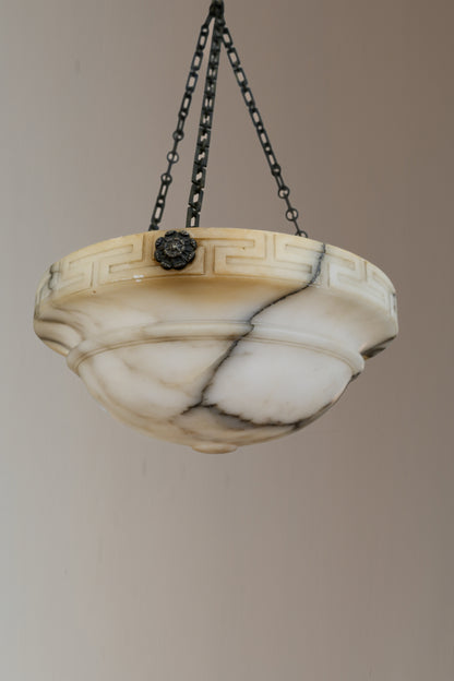 Neoclassical alabaster pendant light.
