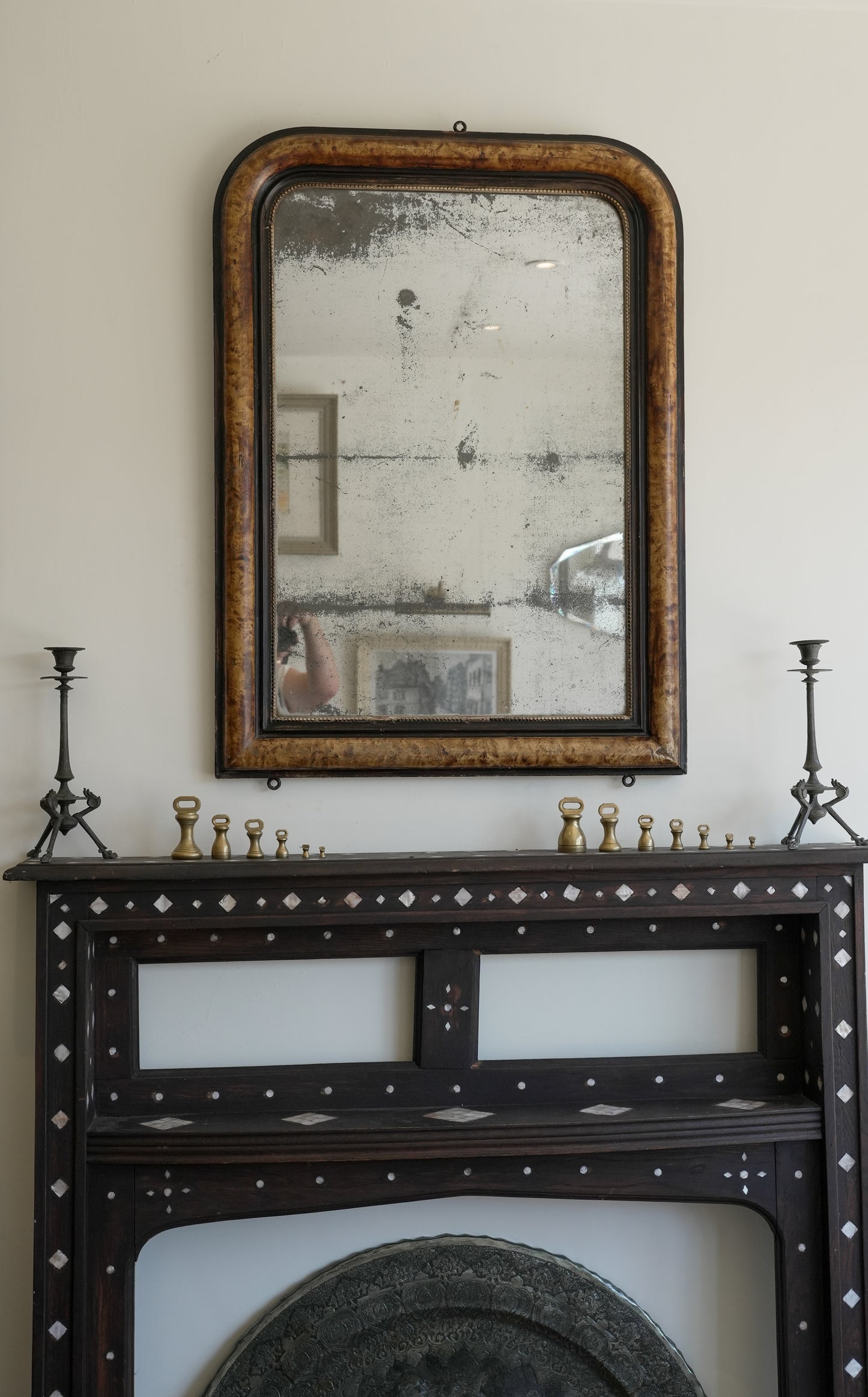 19th-Century French Louis Philippe Burr Veneer Wall Mirror.