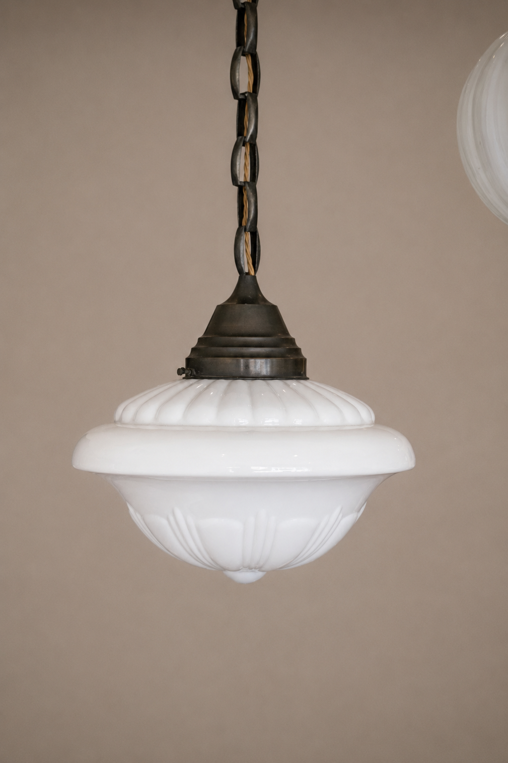 Early 20th C Opaline Pendant Light.
