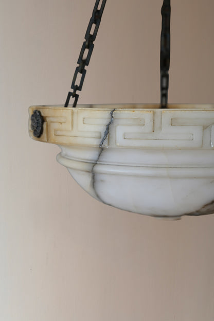 Neoclassical alabaster pendant light.