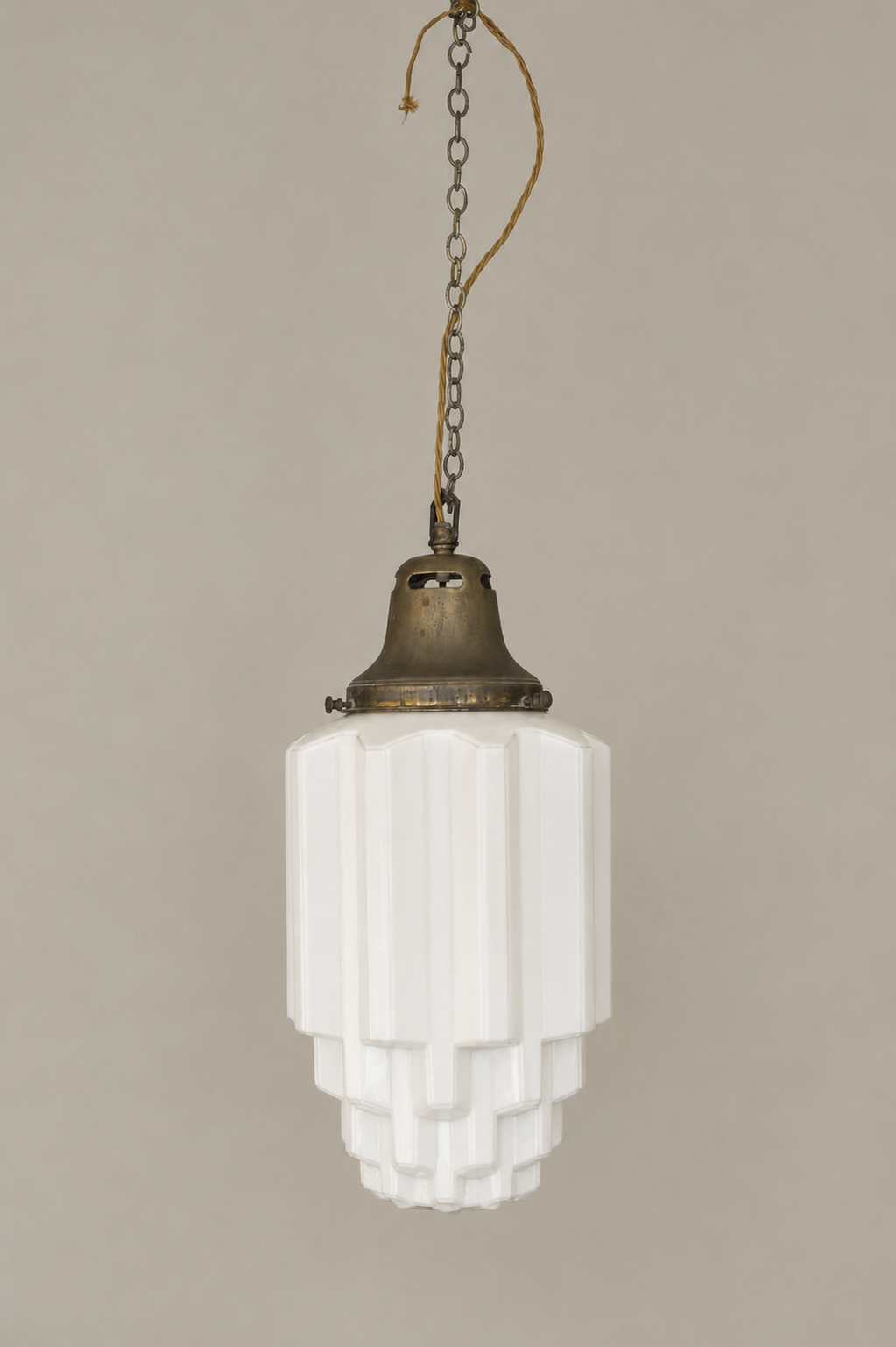 XL Art Deco Opaline Pendant Light.