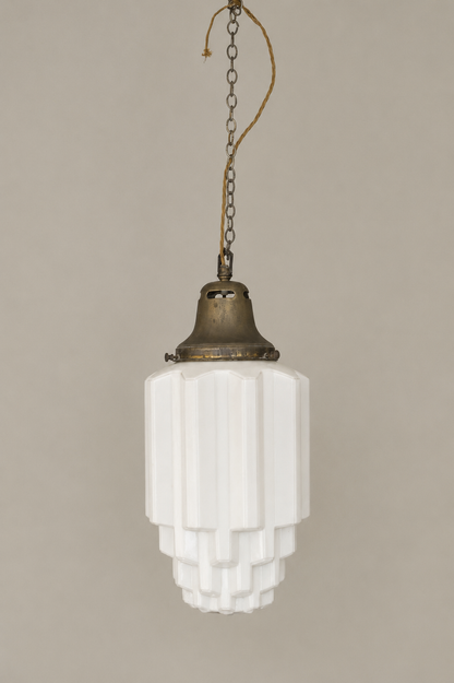 XL Art Deco Opaline Pendant Light.