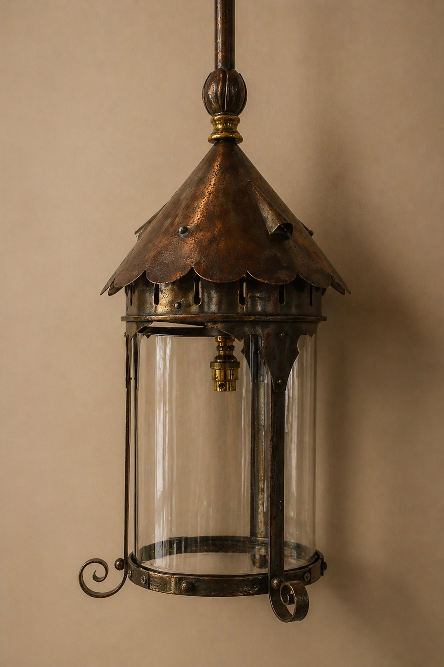 Arts & Crafts electrified gas lantern.