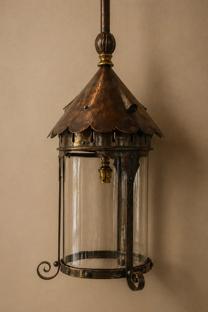 Arts & Crafts electrified gas lantern.