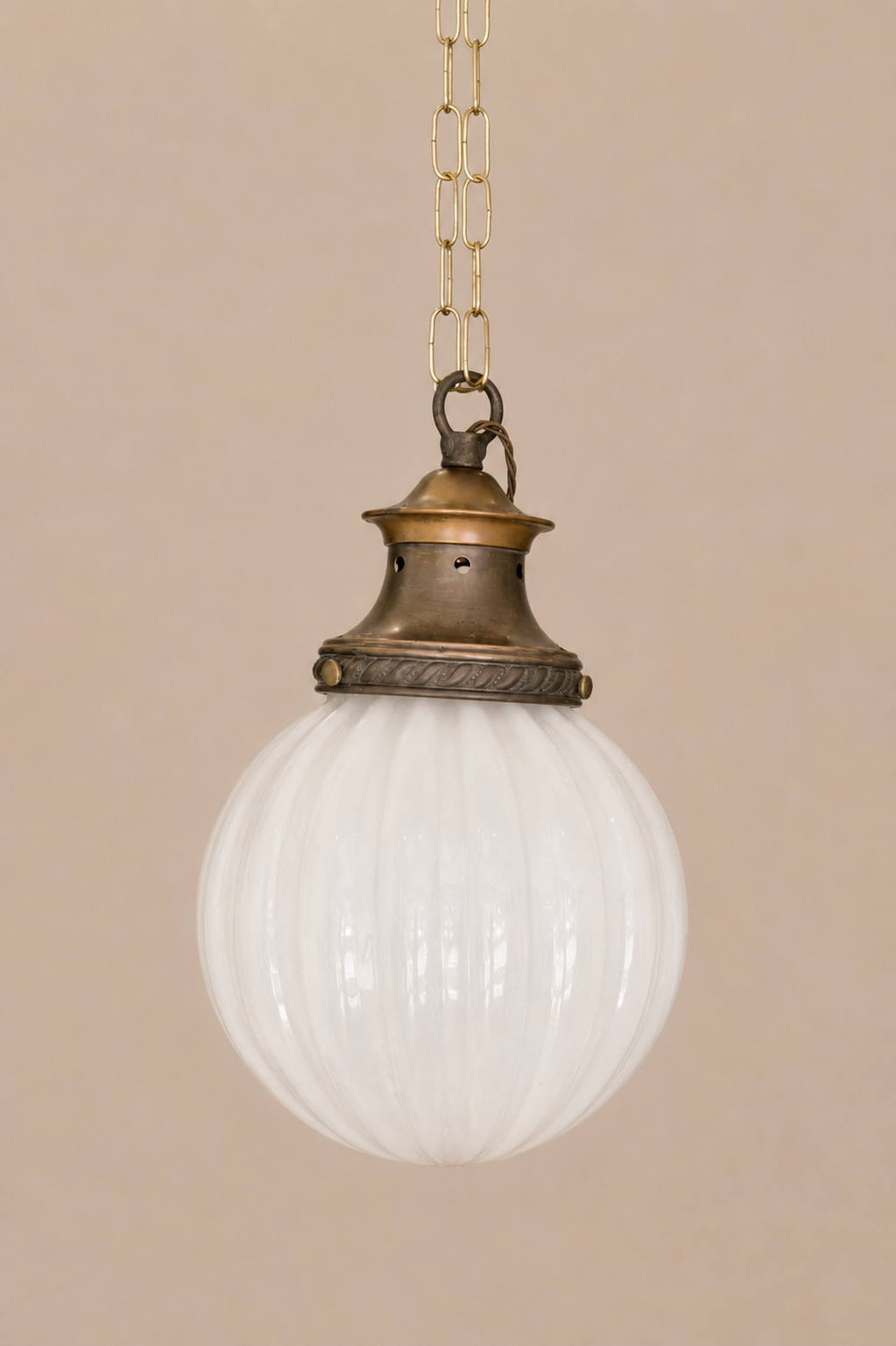 Ribbed Opaline pendant light.