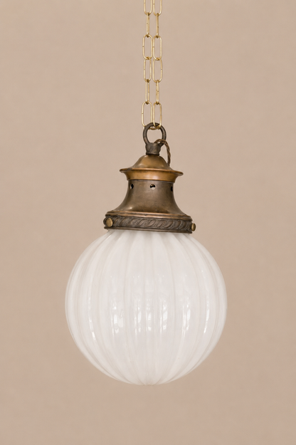 Ribbed Opaline pendant light.