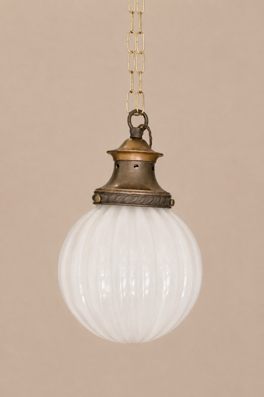 Ribbed Opaline pendant light.