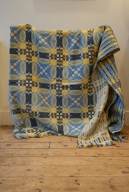 Large Navy & Yellow Derw Mill Welsh Blanket