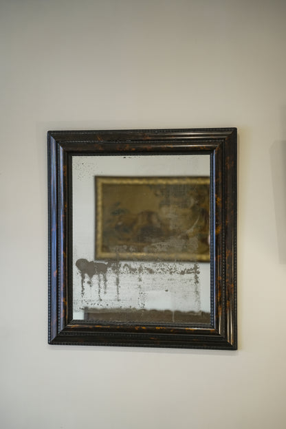 Ebonised & Faux Tortoishell Rippled Framed 18th C Mercury Plate Mirror.