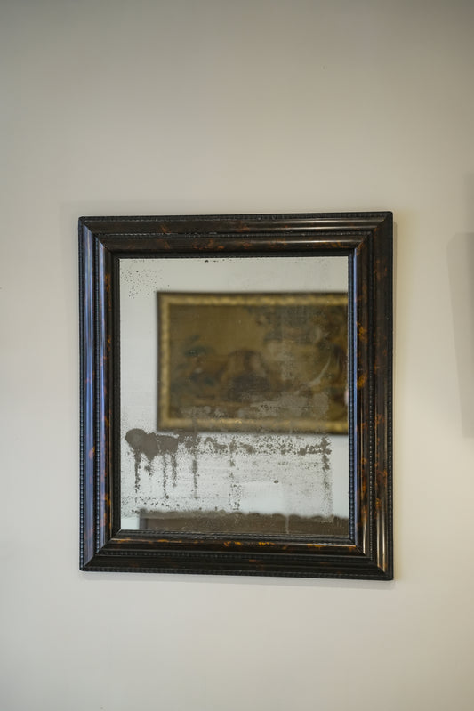 Ebonised & Faux Tortoishell Rippled Framed 18th C Mercury Plate Mirror.