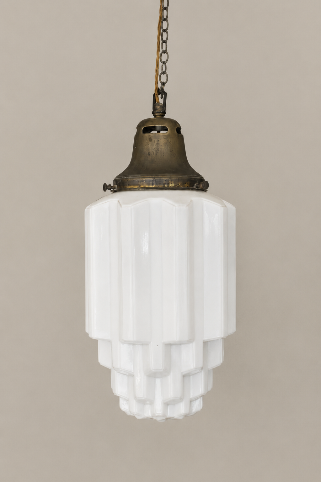 XL Art Deco Opaline Pendant Light.