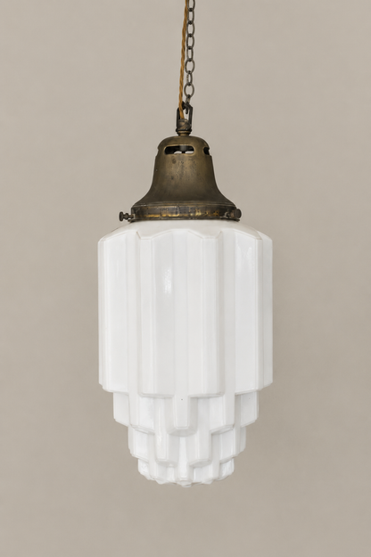 XL Art Deco Opaline Pendant Light.