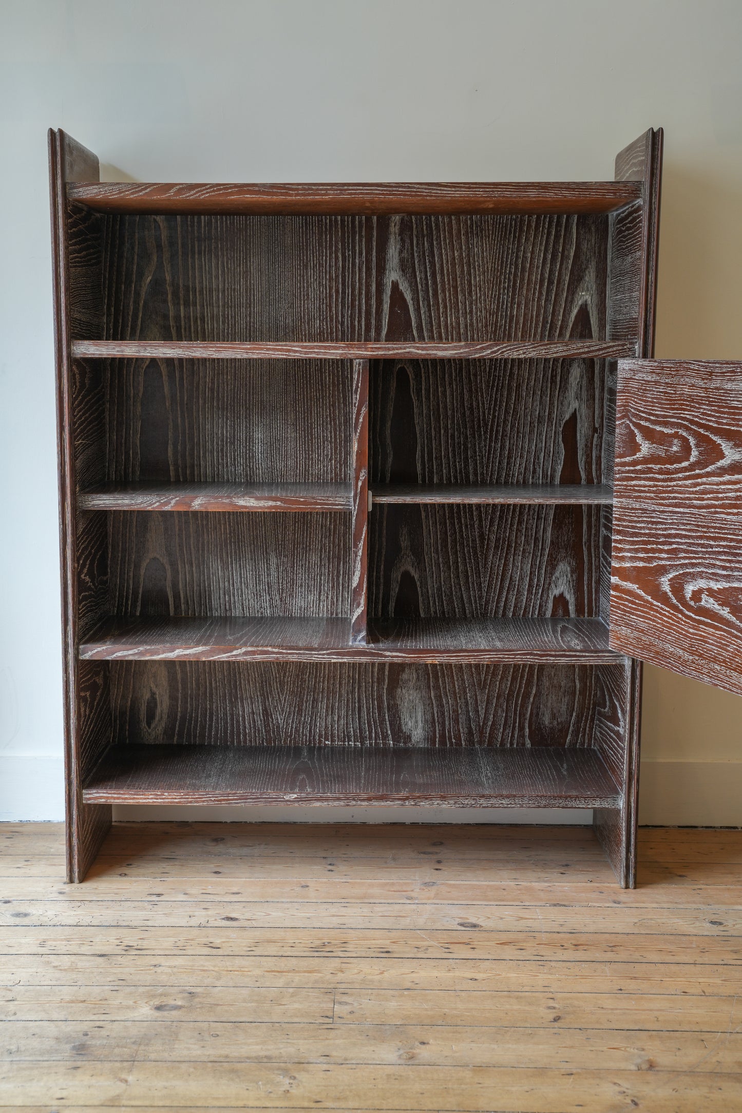 1930s Limed chestnut cabinet.
