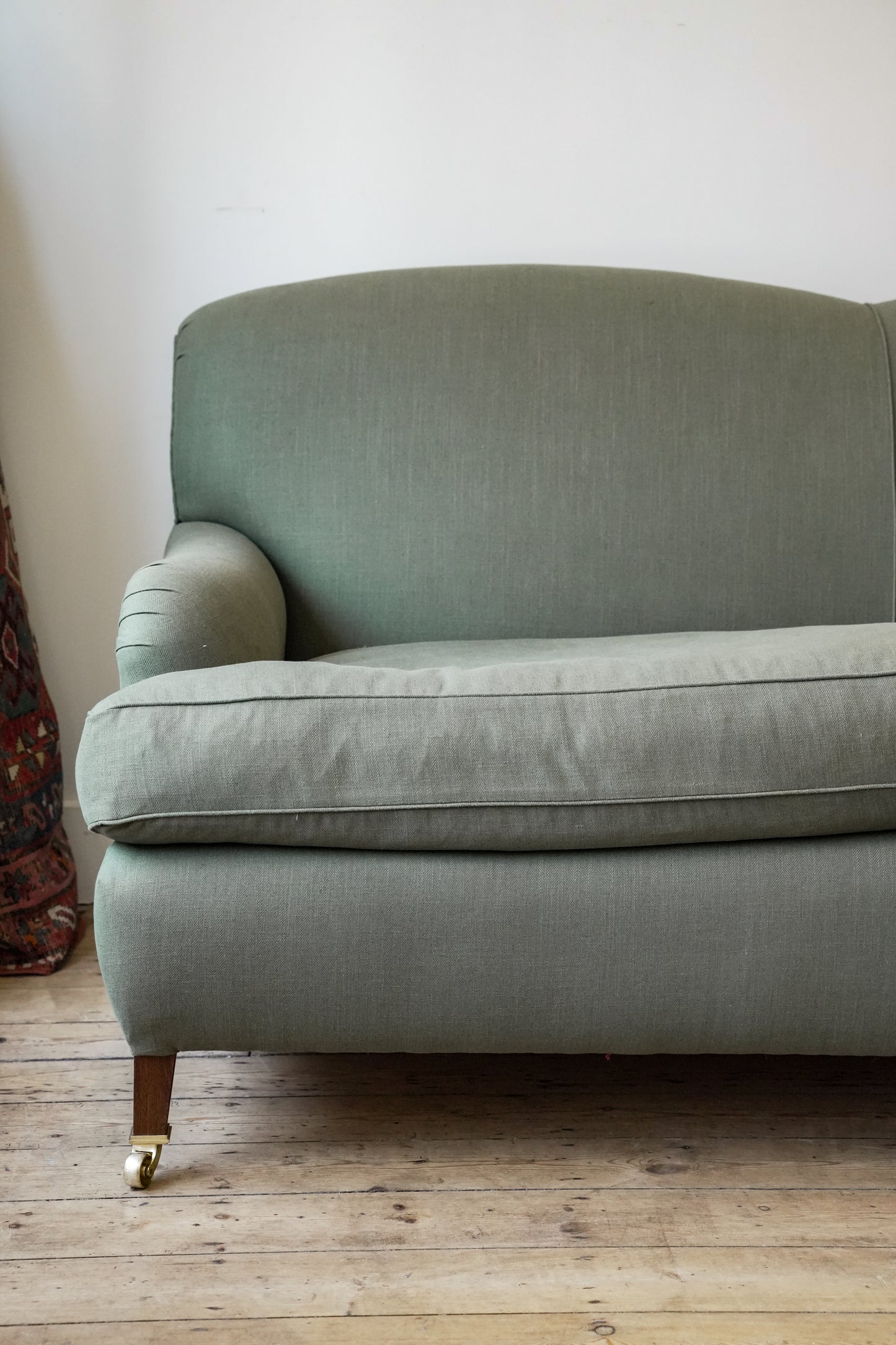 George Smith manner Green Linen Sofa.