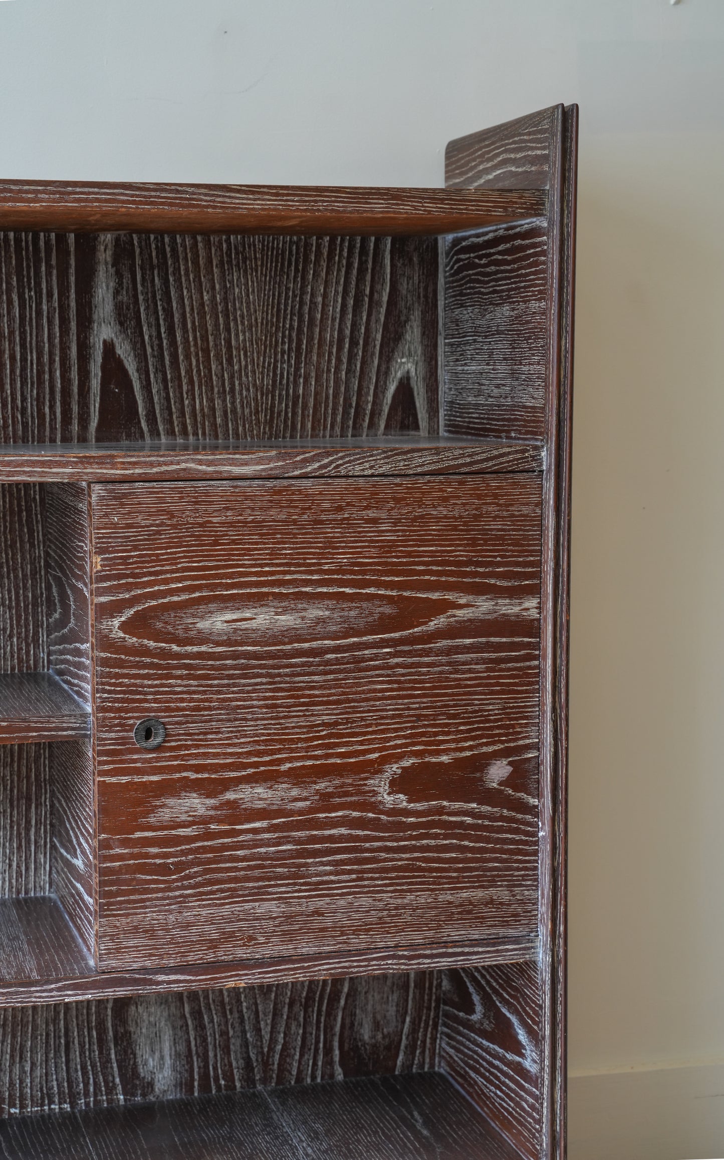 1930s Limed chestnut cabinet.