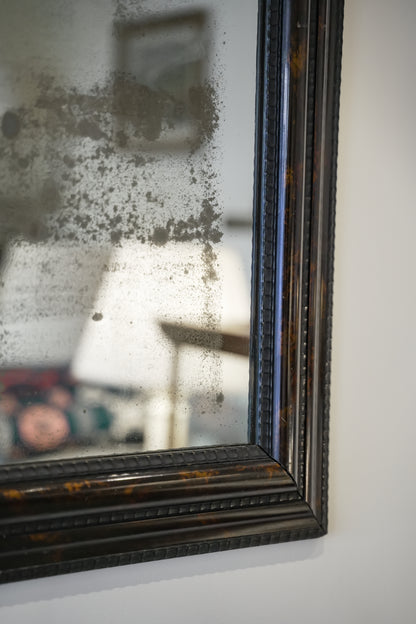 Ebonised & Faux Tortoishell Rippled Framed 18th C Mercury Plate Mirror.