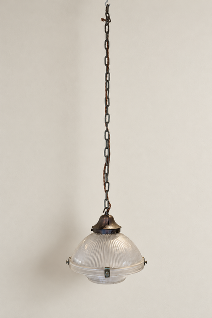 Large Prismatic Holophane Pendant Light.