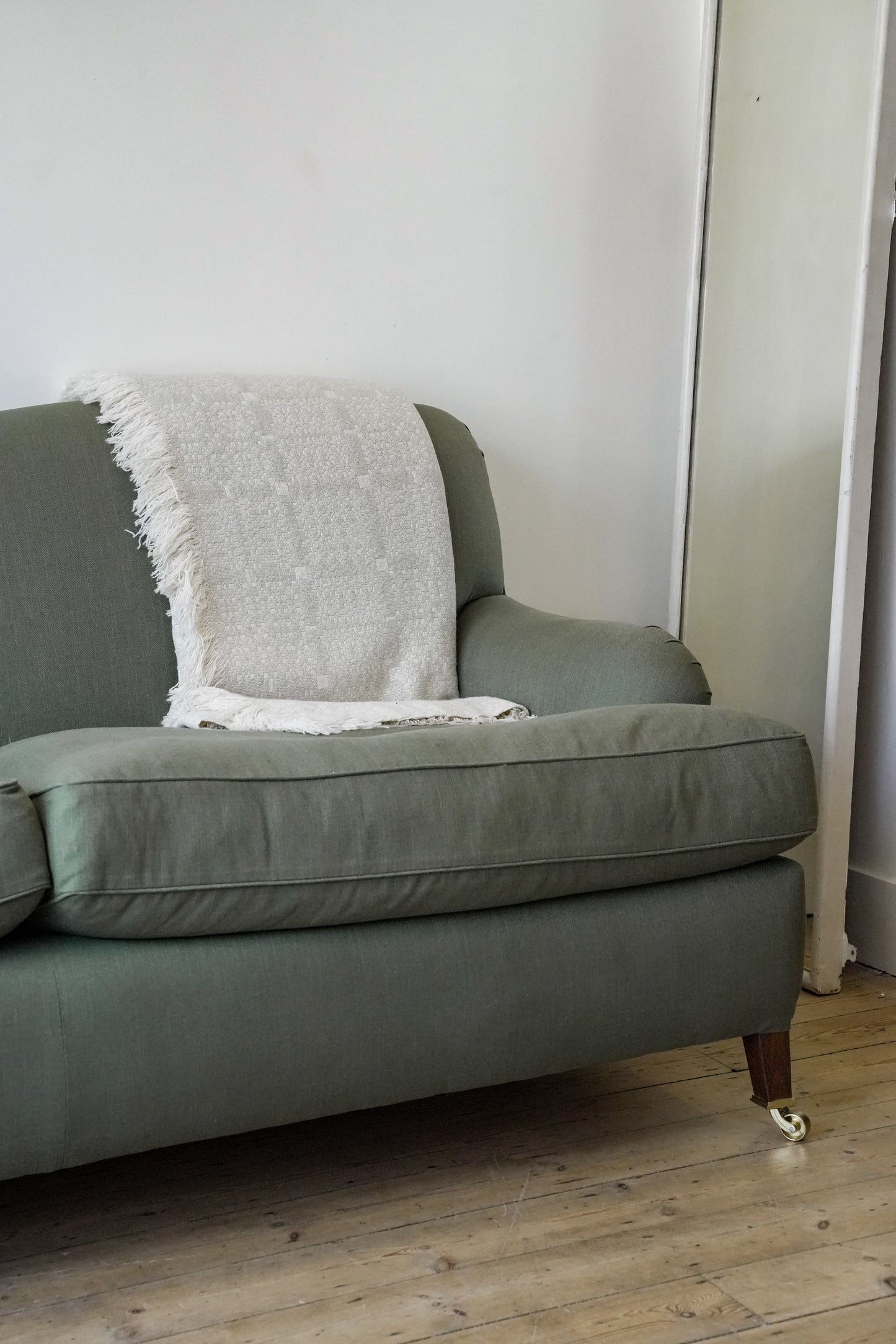 George Smith manner Green Linen Sofa.