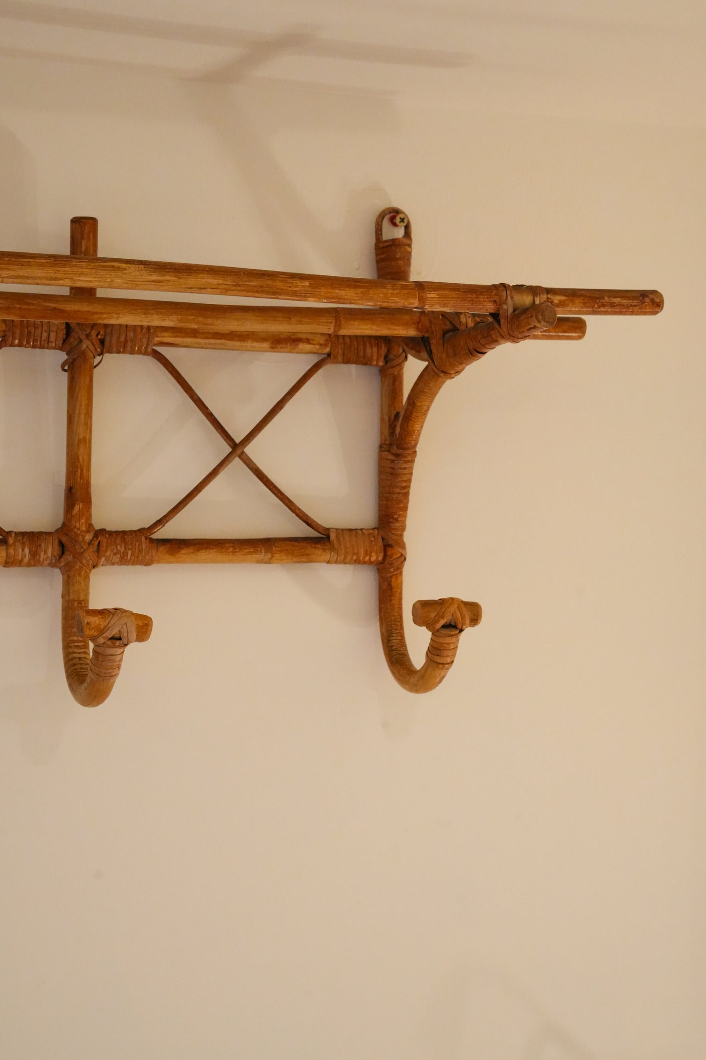 French bamboo & rattan coat & hat rack