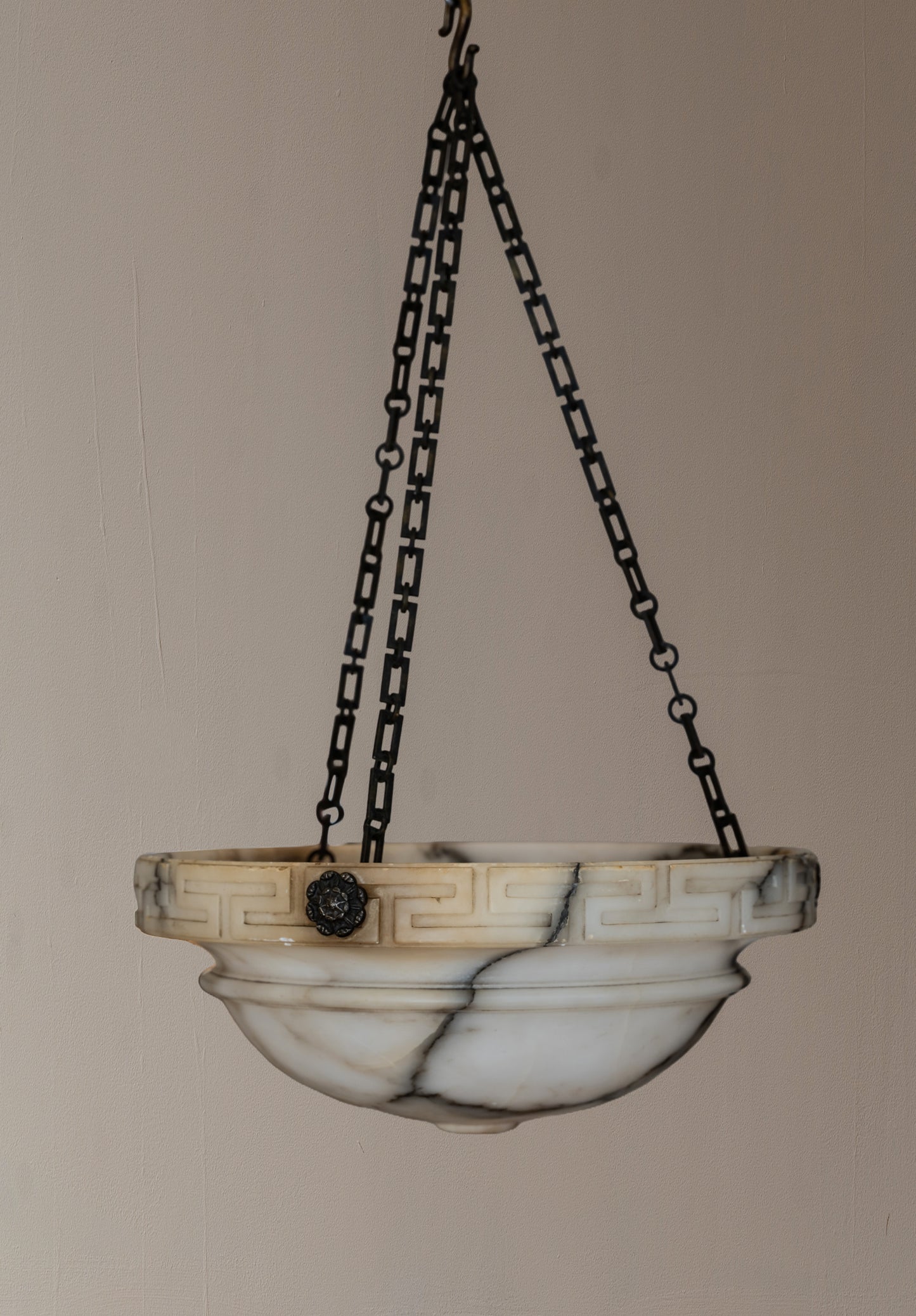 Neoclassical alabaster pendant light.