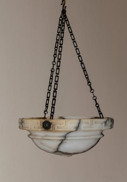 Neoclassical alabaster pendant light.