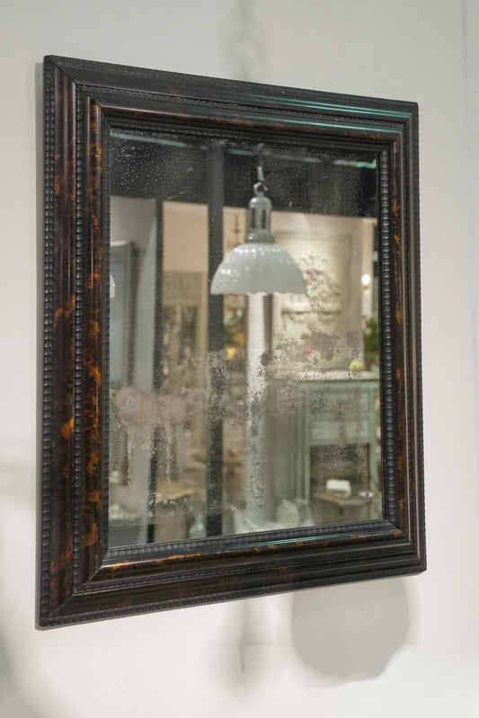 Ebonised & Faux Tortoishell Rippled Framed 18th C Mercury Plate Mirror.