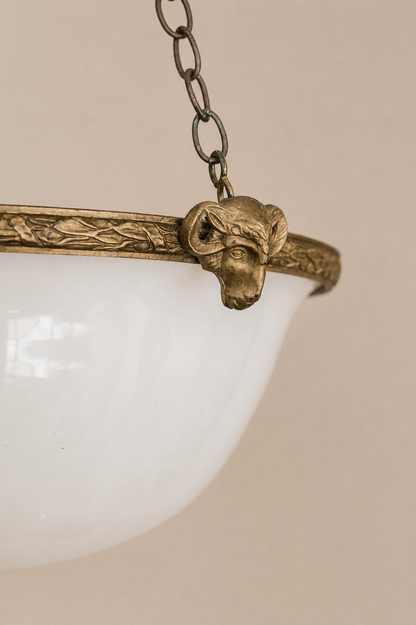 Edwardian Rams Head Opaline Pendant Light (on hold).