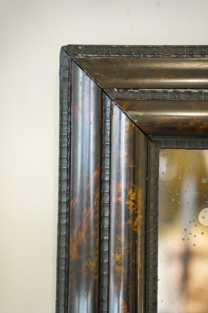 Ebonised & Faux Tortoishell Rippled Framed 18th C Mercury Plate Mirror.