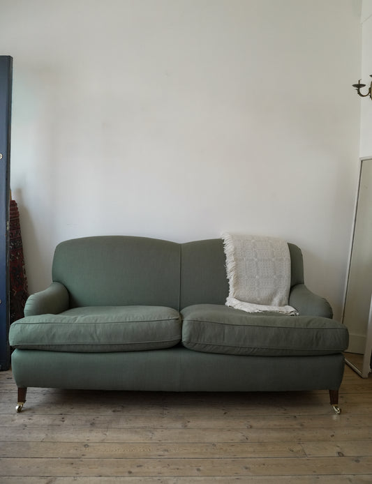 George Smith manner Green Linen Sofa.