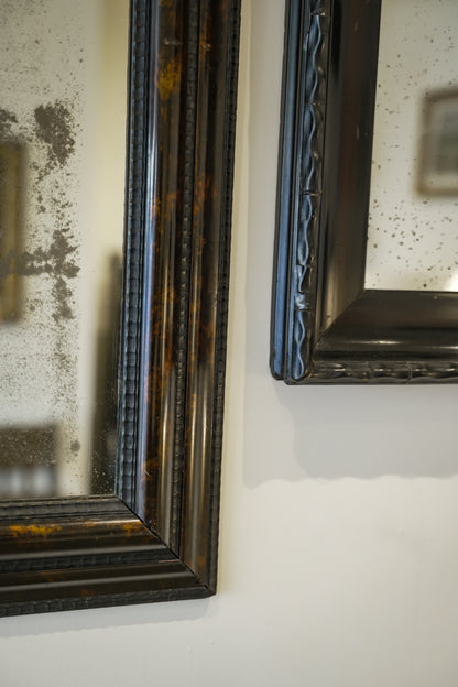 Ebonised & Faux Tortoishell Rippled Framed 18th C Mercury Plate Mirror.