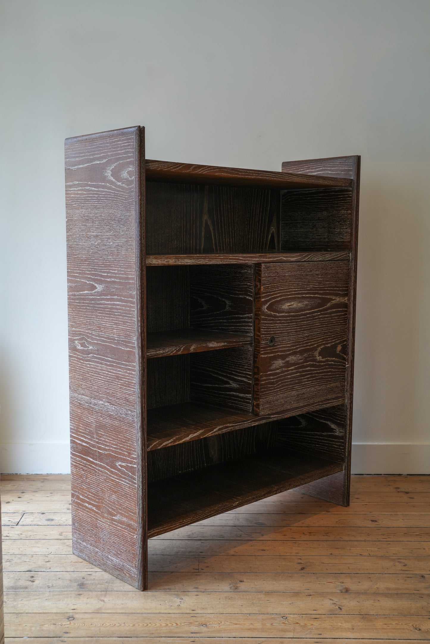 1930s Limed chestnut cabinet.