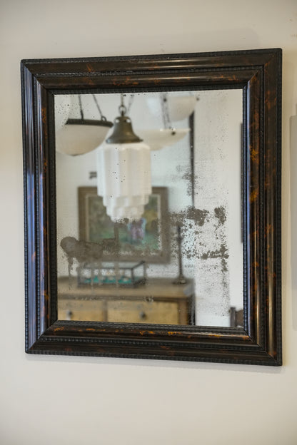 Ebonised & Faux Tortoishell Rippled Framed 18th C Mercury Plate Mirror.