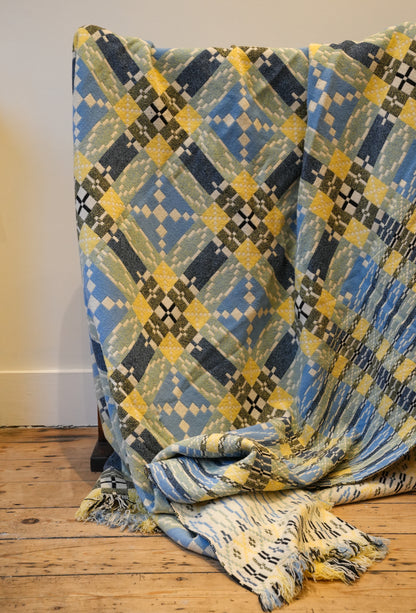 Large Navy & Yellow Derw Mill Welsh Blanket
