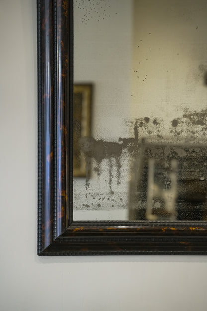 Ebonised & Faux Tortoishell Rippled Framed 18th C Mercury Plate Mirror.