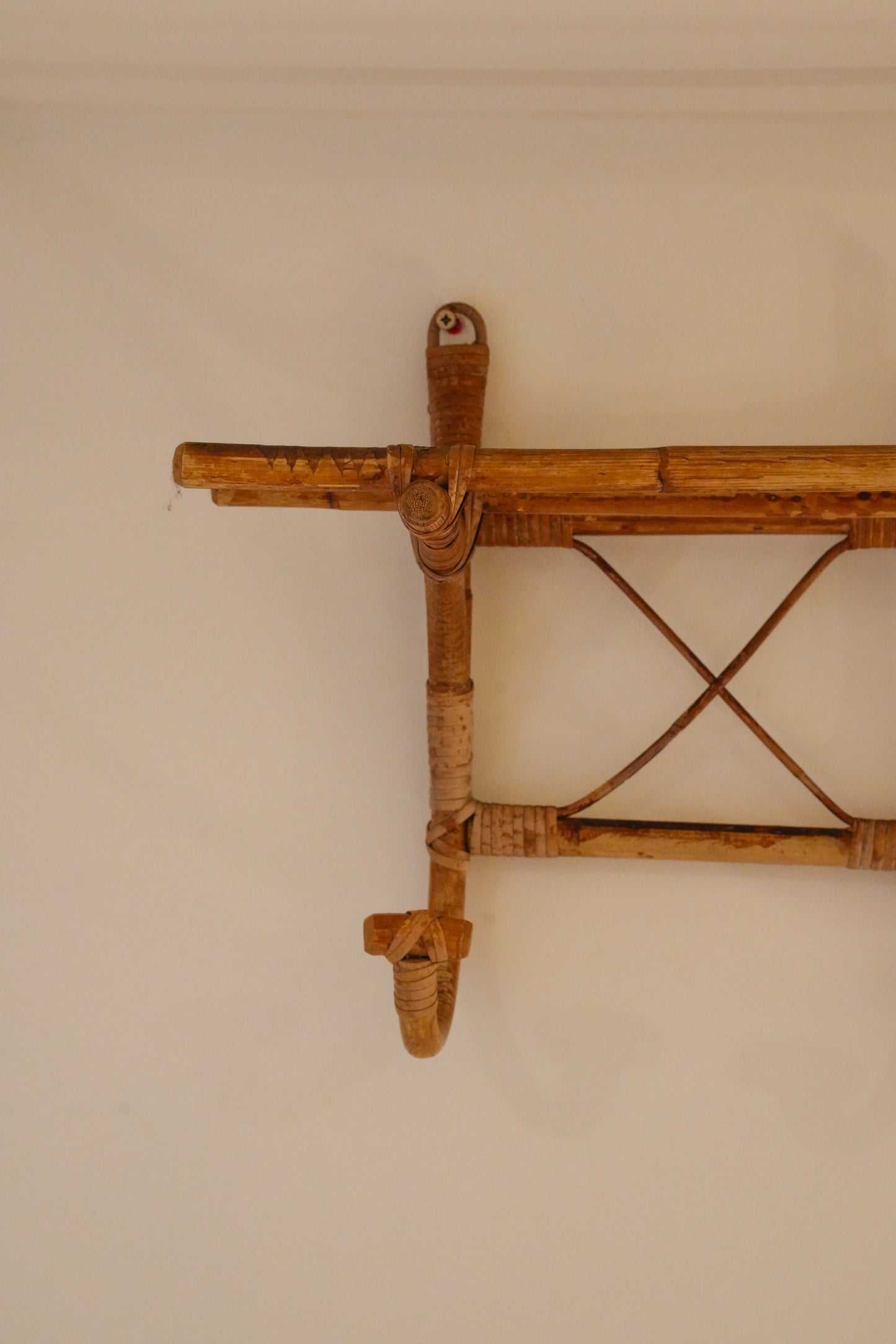 French bamboo & rattan coat & hat rack