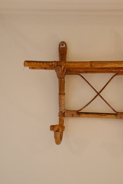 French bamboo & rattan coat & hat rack