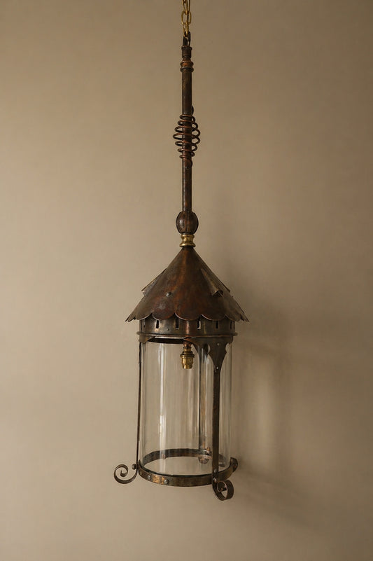 Arts & Crafts electrified gas lantern.