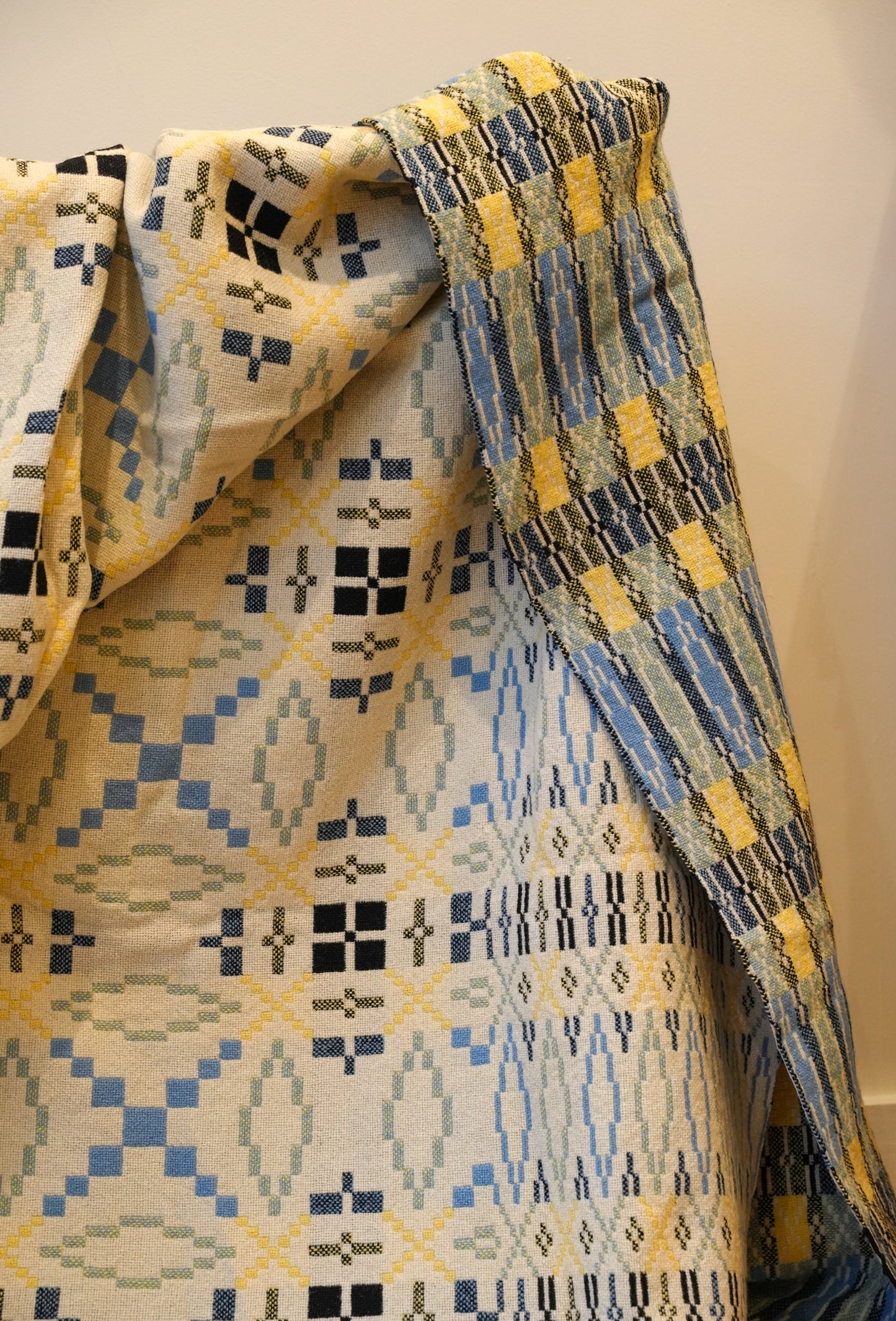 Large Navy & Yellow Derw Mill Welsh Blanket