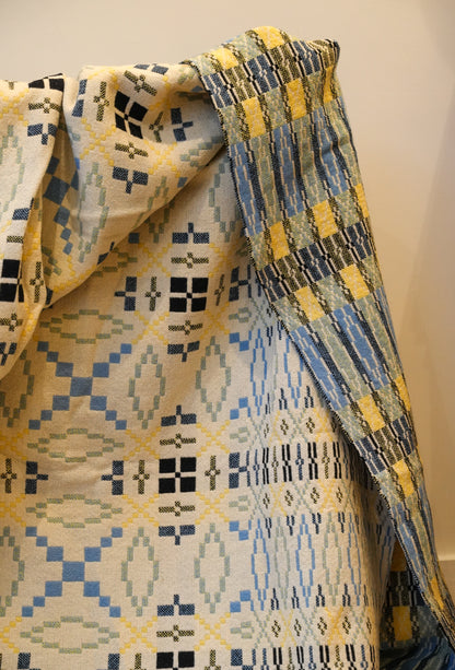 Large Navy & Yellow Derw Mill Welsh Blanket