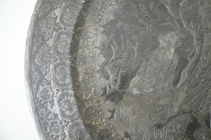 Monumental Antique Indo-Persian Qalamzani Tinned Copper Charger | Probably Kashmiri | 87cm | c.1870–1900.