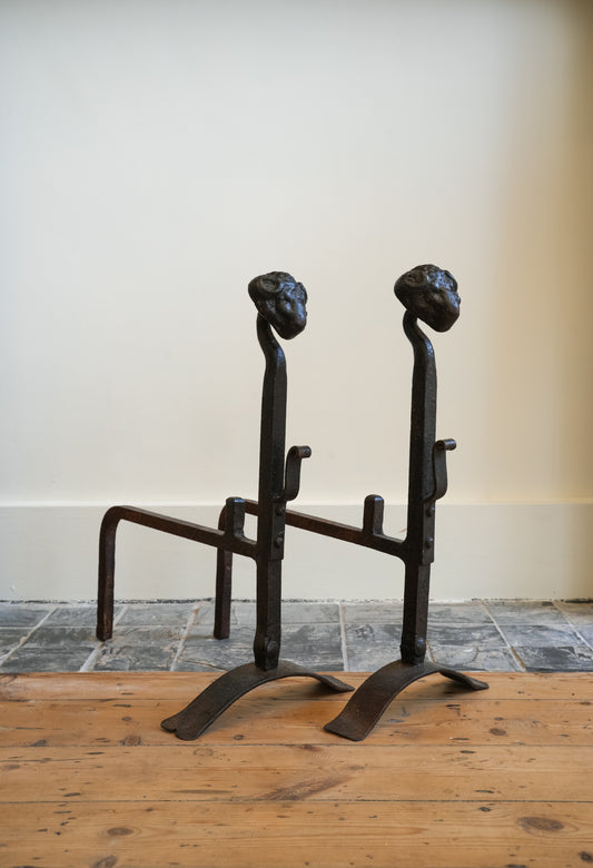Georgian Rams Head Andirons / Firedogs.