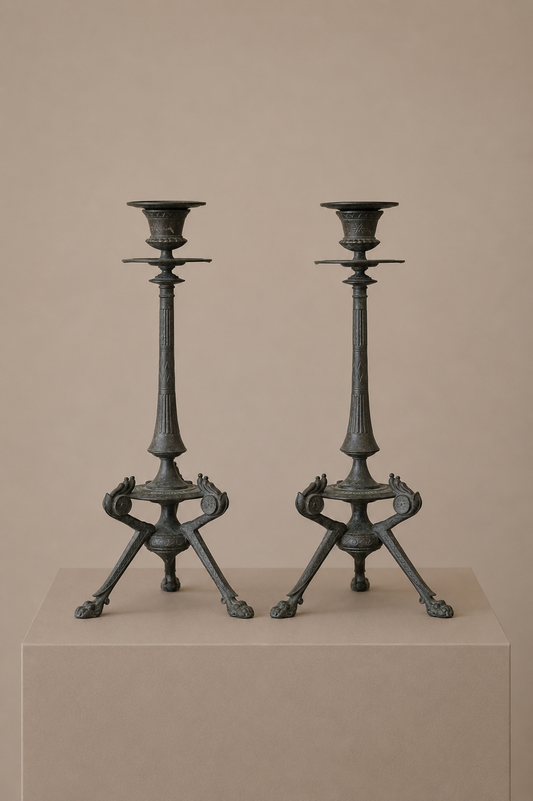 French Neo-Grec spelter candlesticks.