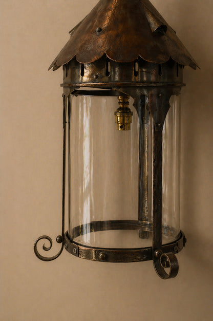 Arts & Crafts electrified gas lantern.