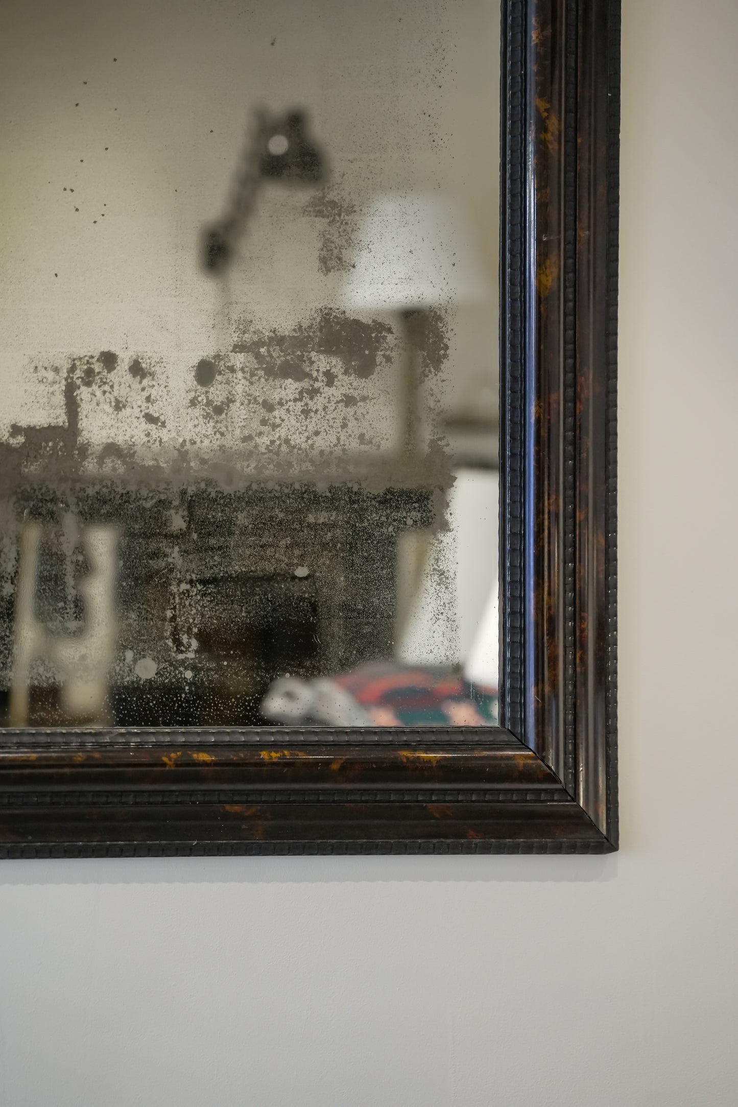 Ebonised & Faux Tortoishell Rippled Framed 18th C Mercury Plate Mirror.